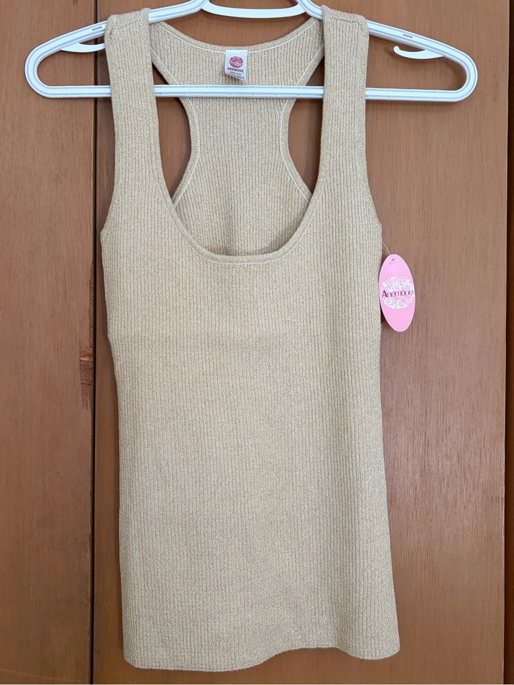 Anemone Ribbed Racerback Tank Top - Beige